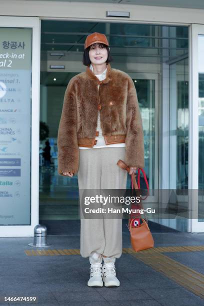 South Korean actress Lee Na-Young is seen on departure at Incheon International Airport on February 15, 2023 in Incheon, South Korea.