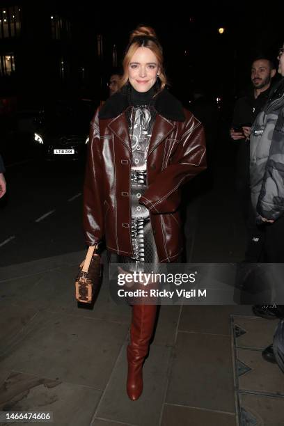 Stacy Martin seen attending the dunhill & BSBP pre-BAFTA filmmakers dinner & party at Bourdon House on February 15, 2023 in London, England.