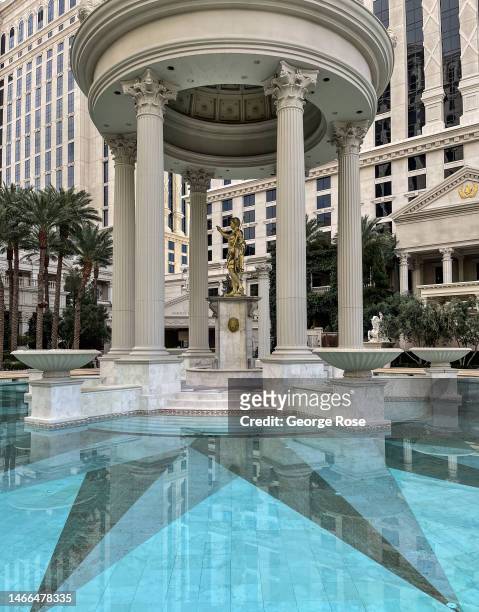 The outside pool area at Caesars Palace Hotel & Casino is viewed on February 12, 2023 in Las Vegas, Nevada. Las Vegas will play host to the NFL's...