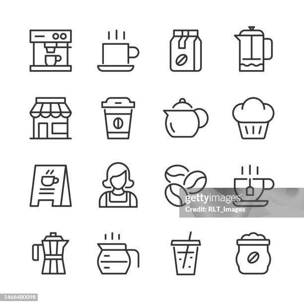 coffee & cafe icons — monoline serie - french press stock-grafiken, -clipart, -cartoons und -symbole