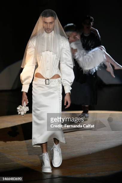 Model walks the runway at the Wiederhoeft show during New York Fashion Week : The Shows at Basilica of St Patrick's Old Cathedral on February 15,...