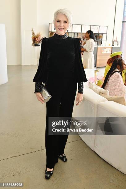 Maye Musk stops by OTR™ between shows during NYFW: The Shows 2023 at Spring Studios on February 15, 2023 in New York City.