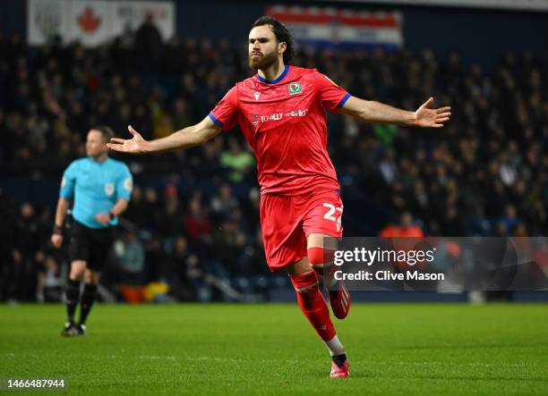 Ben Brereton Diaz of Blackburn Rovers celebrates after scoring their sides first goal during the Sky Bet Championship between West Bromwich Albion...