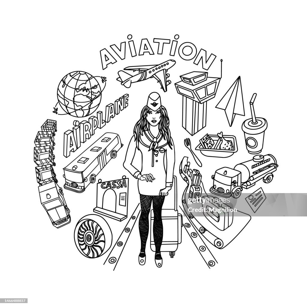 Aviation Doodle Vector Set