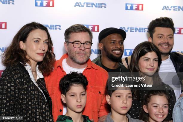 Natacha Lindinger, Guillaume de Tonquedec, Jeremie Dethelot, Kev Adams, Mady Meftah, Sohel Meftah attend the "Avenir" Photocall at TF1 on February...