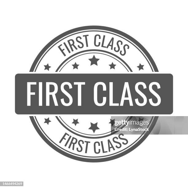 first class stamp, seal. vector badge, icon template. illustration isolated on white background. - first class stamp stock illustrations