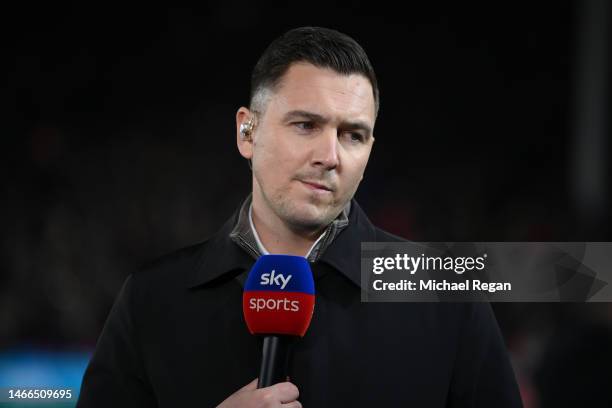 Sky Sports pundit Stewart Downing looks on during the Sky Bet Championship between Sheffield United and Middlesbrough at Bramall Lane on February 15,...