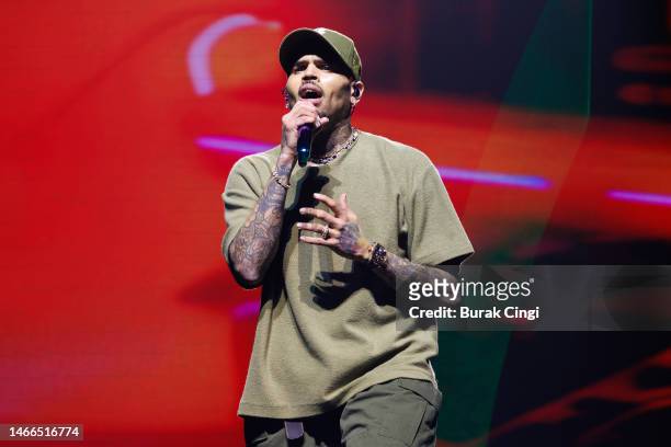 Chris Brown performs at The O2 Arena on February 15, 2023 in London, England.
