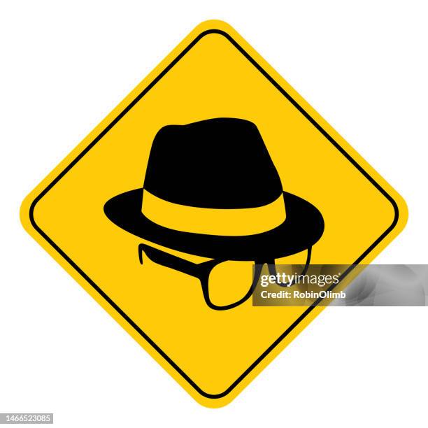 hat and eyeglasses road sign - neighborhood watch stock illustrations
