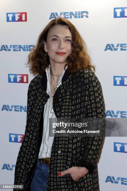 Natacha Lindinger attends the "Avenir" photocall at TF1 on February 15, 2023 in Boulogne-Billancourt, France.