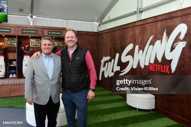 Adam Del Deo, Netflix VP of Original Documentary Series, and Chris Wandell, PGA TOUR VP of Media Business Development, pose in the Netflix Full Swing...