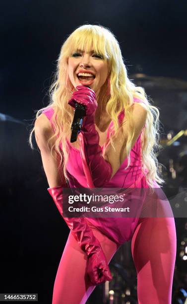 Carly Rae Jepsen performs on stage during 'The So Nice Tour' at Alexandra Palace on February 15, 2023 in London, England.