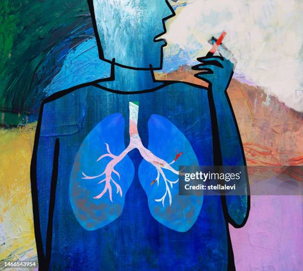 man vaping with view of his lungs. abstract drawing. - electronic cigarette stock illustrations