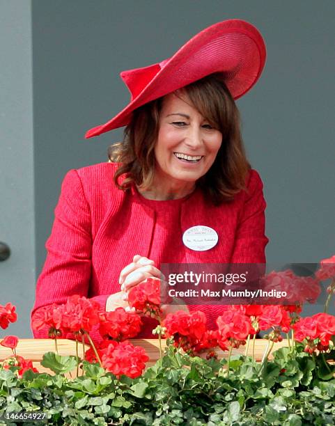 Carole Middleton watches the horses in the parade ring as she attends Ladies Day during Royal Ascot at Ascot Racecourse on June 21, 2012 in Ascot,...