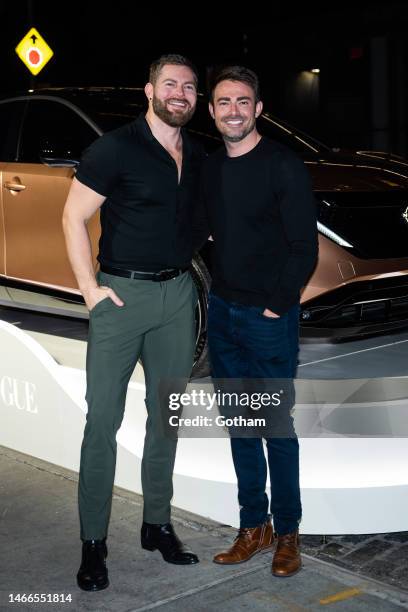 Jaymes Vaughan and Jonathan Bennett are seen in the Meatpacking District on February 15, 2023 in New York City.