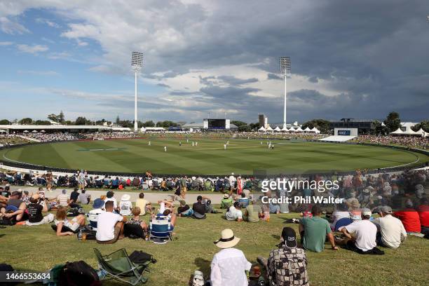 General view of the Bay Ovalduring day one of the First Test match in the series between the New Zealand Blackcaps and England at the Bay Oval on...