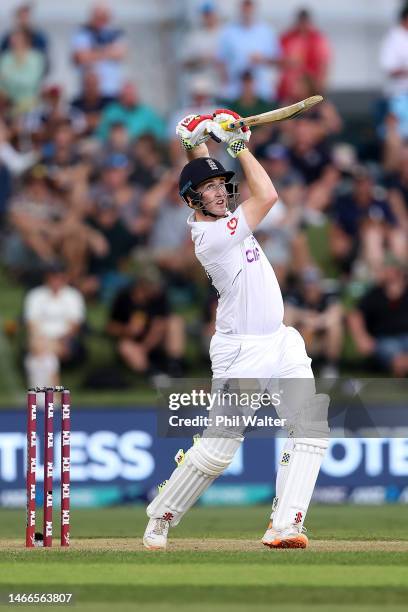 Harry Brook of England bats during day one of the First Test match in the series between the New Zealand Blackcaps and England at the Bay Oval on...