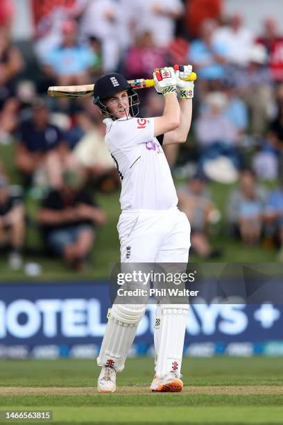 Harry Brook of England bats during day one of the First Test match in the series between the New Zealand Blackcaps and England at the Bay Oval on...