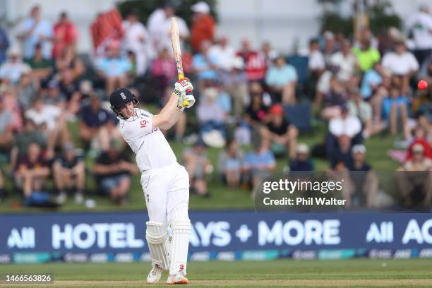 Harry Brook of England bats during day one of the First Test match in the series between the New Zealand Blackcaps and England at the Bay Oval on...