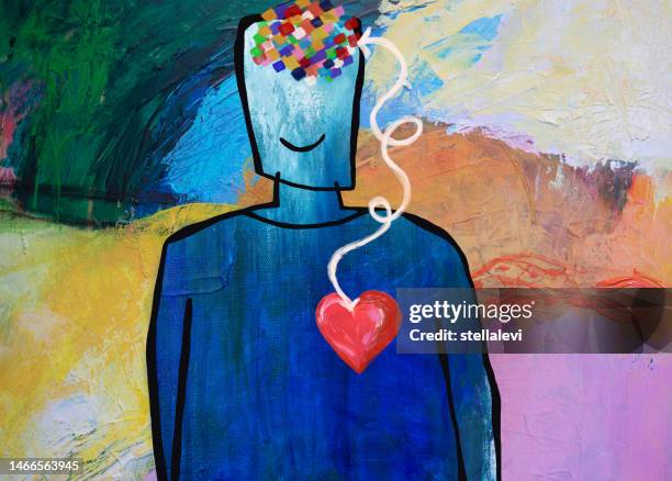 ilustraciones, imágenes clip art, dibujos animados e iconos de stock de conexión mente y corazón. mindfulness, felicidad, - mood