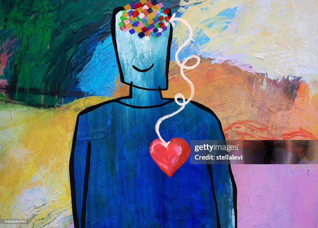 Mind and heart connection. Mindfulness, happiness,