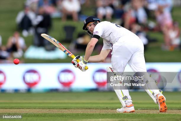 Harry Brook of England bats during day one of the First Test match in the series between the New Zealand Blackcaps and England at the Bay Oval on...