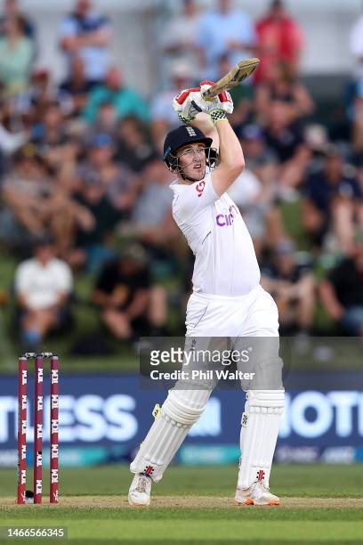 Harry Brook of England bats during day one of the First Test match in the series between the New Zealand Blackcaps and England at the Bay Oval on...