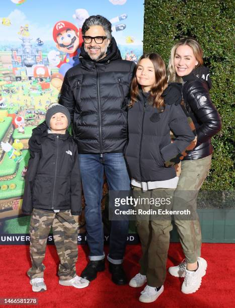 Jaime Camil III, Jaime Camil, Elena Camil, and Heidi Balvanera attend the "SUPER NINTENDO WORLD" welcome celebration at Universal Studios Hollywood...