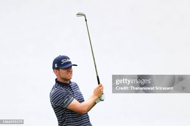 Yannik Paul of Germany plays their second shot on the 9th hole during Day One of the Thailand Classic at Amata Spring Country Club on February 16,...