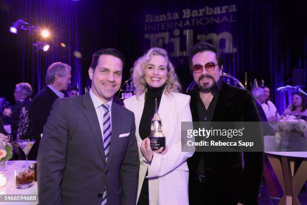Dave Karger, honoree Nina Hoss and SBIFF Executive Director Roger Durling attend the after party for the Virtuosos Award Ceremony during the 38th...