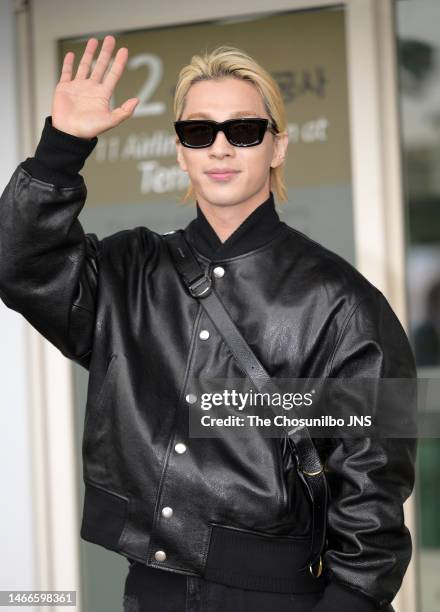 TaeYang of BIGBANG is seen leaving Incheon International Airport for Givenchy men's fall/winter 2023 show on January 17, 2023 in Incheon, South Korea.