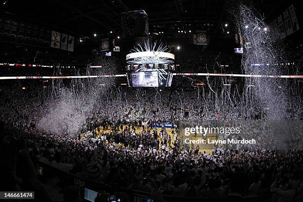 General view of American Airlines Arena after the Miami Heat defeated the Oklahoma City Thunder in Game Five of the 2012 NBA Finals at American...