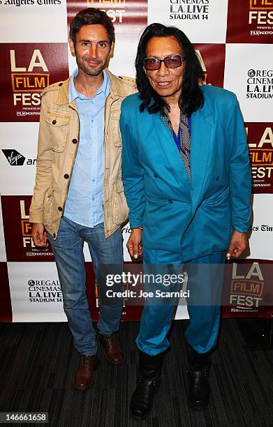 Actor Malik Bendjelloul and Musician Rodriguez attend Voices For Change at the 2012 Los Angeles Film Festival held at The GRAMMY Museum on June 21,...