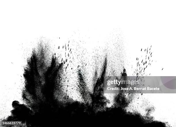 shock wave from an explosion of dust and smoke on a white background. - smoke white background stockfoto's en -beelden
