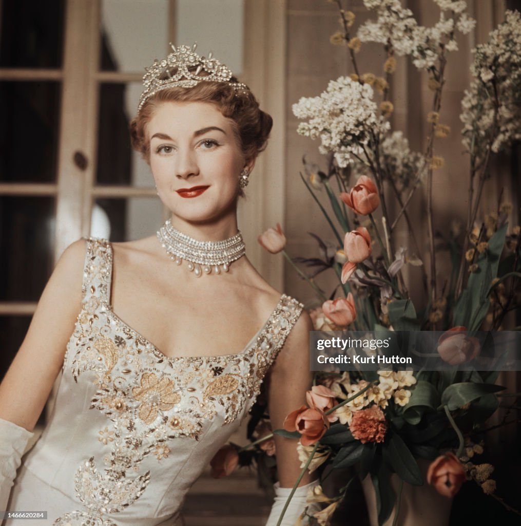 Peeress Robe A model wearing a peeress's dress designed by Norman Hartnell, to be ...