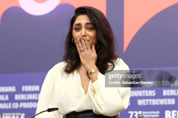 Member of the International Jury Golshifteh Farahani greets journalists at the International Jury press conference during the 73rd Berlinale...