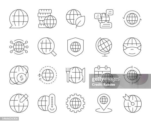 globe - thin line icons - food warehouse stock illustrations
