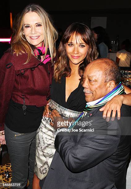 Peggy Lipton, Actress Rashida Jones and Musician/producer Quincy Jones attend the after party for "Celeste And Jesse Forever" at the 2012 Los Angeles...