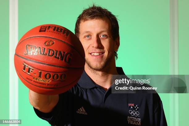 Joe Ingles of Australia poses during the Australian Olympic Games team announcement at Knox Basketball Stadium on June 22, 2012 in Melbourne,...