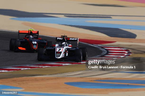 Kaylen Frederick of United States and ART Grand Prix drives on track during day three of Formula 3 Testing at Bahrain International Circuit on...