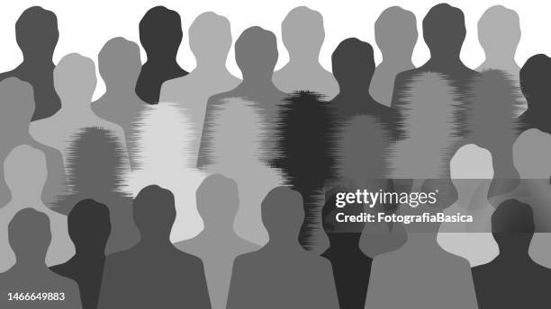 row of distorted black and white women - of deformed people stock illustrations