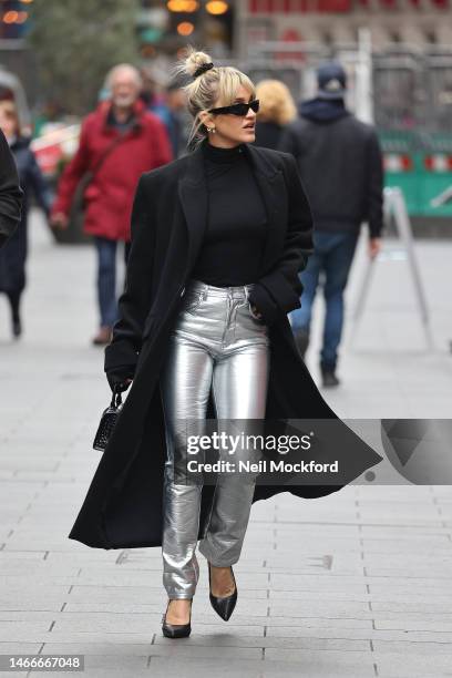 Ashley Roberts leaving Heart Breakfast Radio Studios on February 16, 2023 in London, England.