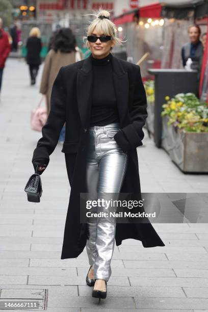 Ashley Roberts leaving Heart Breakfast Radio Studios on February 16, 2023 in London, England.