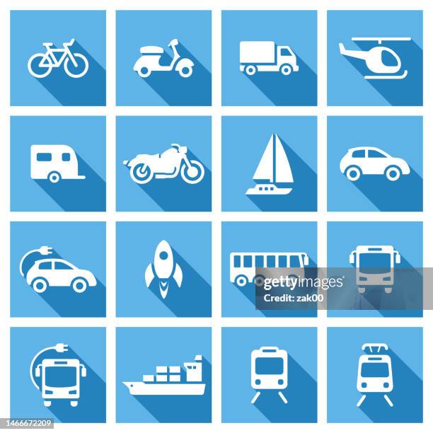 vehicle icons - cruise and motorbike and ship stock illustrations