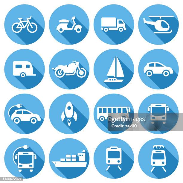 vehicle icons - cruise and motorbike and ship stock illustrations