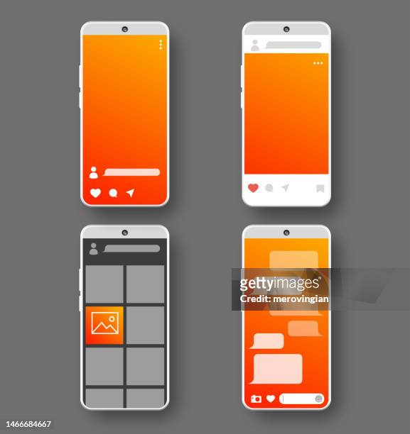 smart phone screen interface application for social media. mockup frame design. social media concept - facebook post stock illustrations