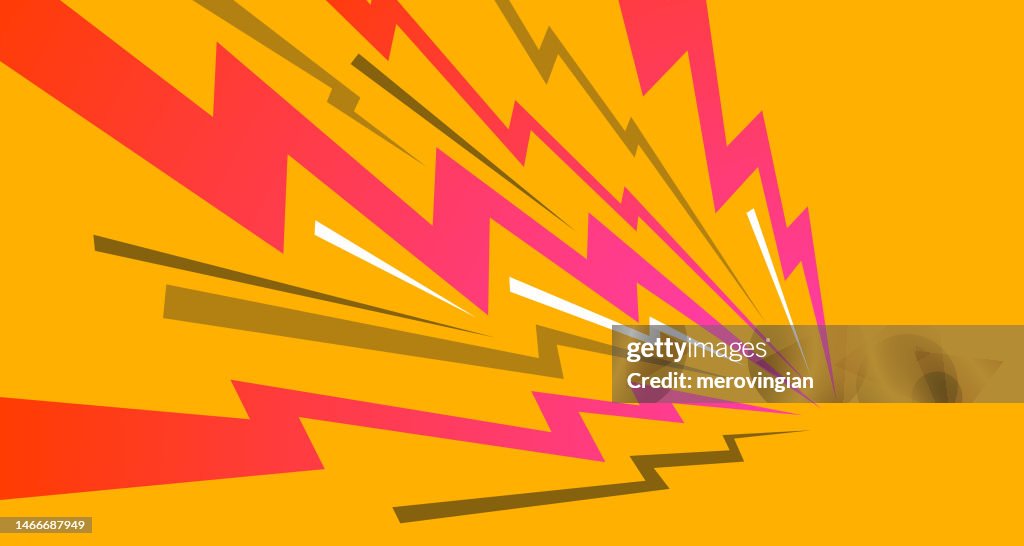 Pink Thunder Pattern Pink Thunder Yellow Background Flat Illustration Comic Style Vector ...