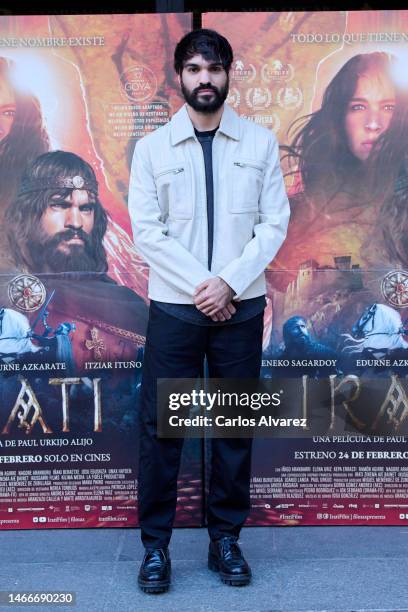 Actor Eneko Sagardoy attends the photocall for "Irati" at the Renoir Princesa cinema on February 16, 2023 in Madrid, Spain.