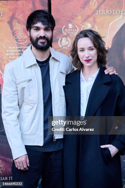 Actor Eneko Sagardoy and actress Edurne Azkarate attend the photocall for "Irati" at the Renoir Princesa cinema on February 16, 2023 in Madrid, Spain.