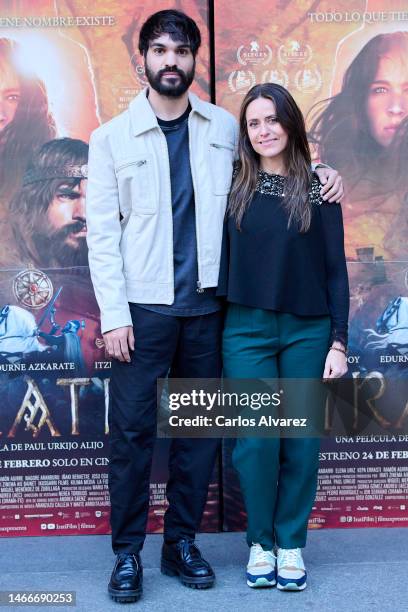 Actor Eneko Sagardoy and actress Itziar Ituño attend the photocall for "Irati" at the Renoir Princesa cinema on February 16, 2023 in Madrid, Spain.